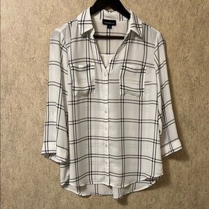 White and Black Plaid Button-Up Blouse
